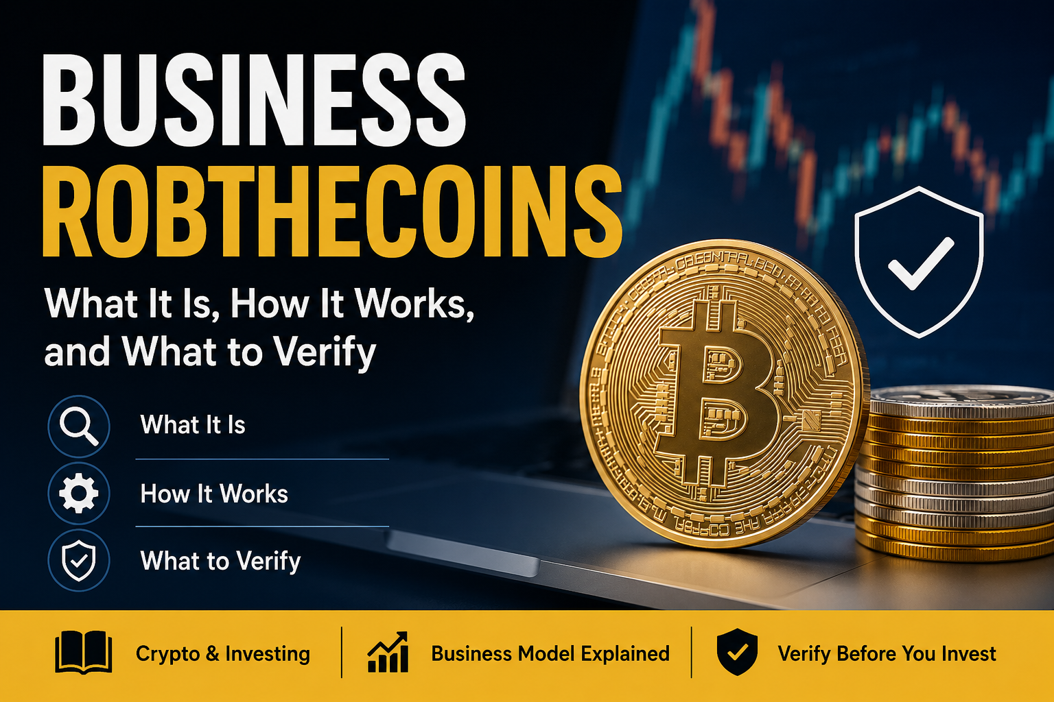 Business RobTheCoins explained with cryptocurrency, business model, and verification concepts